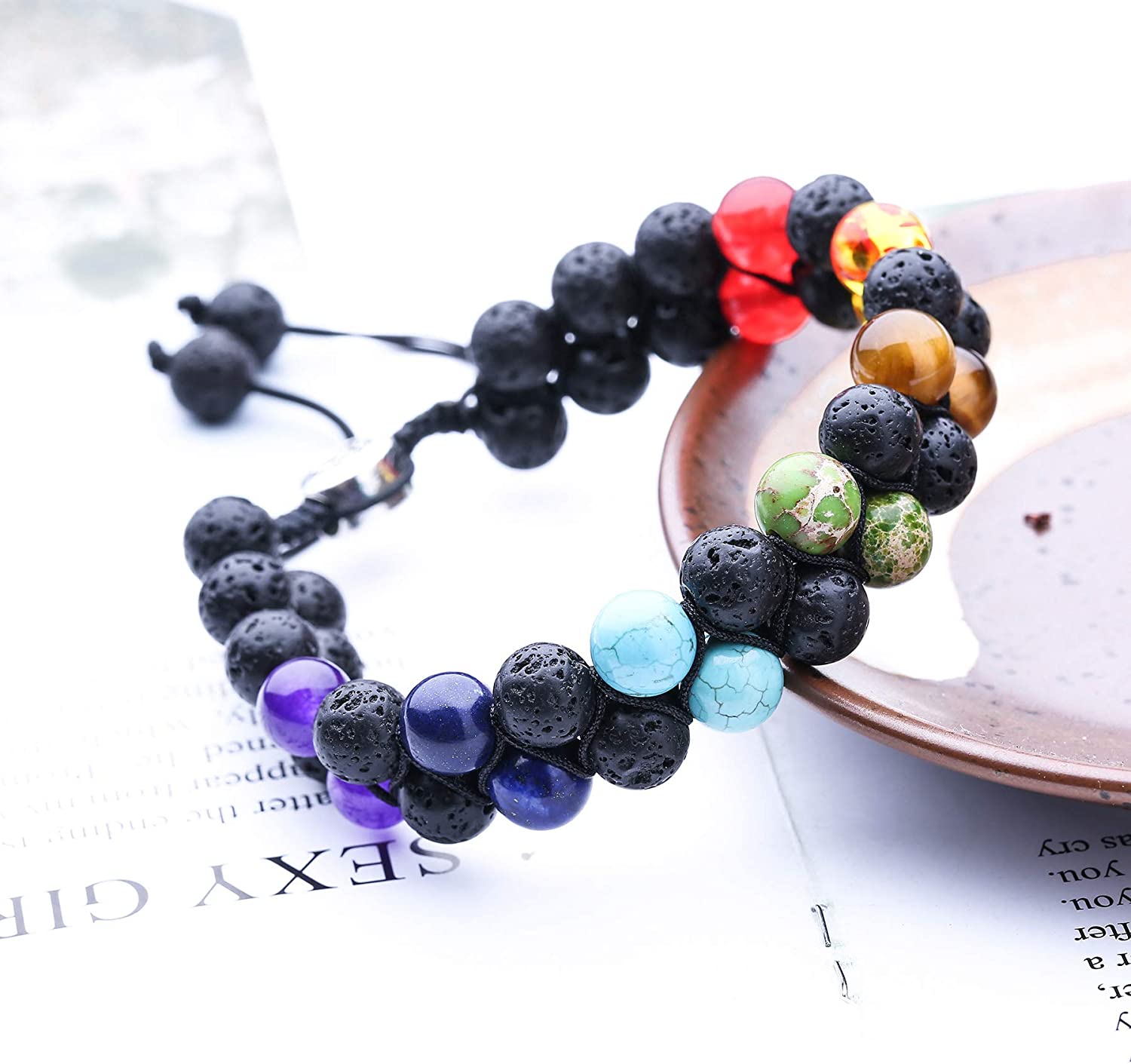 WRCXSTONE Natural Stone Bracelet Mens Black Lava Rock Bracelet Tiger Eye Gemstone Bracelet Yoga Essential Oil Bracelet Charm Gift - Image 4